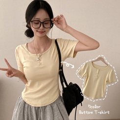 半袖Tシャツ ボタンスリム半袖Tシャツ(7color) LIGHT YELLOW