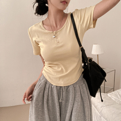 半袖Tシャツ ボタンスリム半袖Tシャツ(7color) LIGHT YELLOW