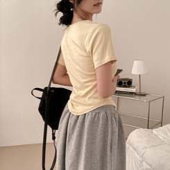 半袖Tシャツ ボタンスリム半袖Tシャツ(7color) LIGHT YELLOW