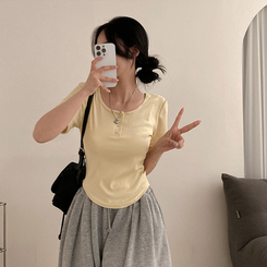 半袖Tシャツ ボタンスリム半袖Tシャツ(7color) LIGHT YELLOW