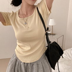 半袖Tシャツ ボタンスリム半袖Tシャツ(7color) LIGHT YELLOW