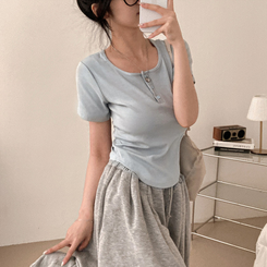 半袖Tシャツ ボタンスリム半袖Tシャツ(7color) SKY BLUE