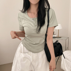半袖Tシャツ ボタンスリム半袖Tシャツ(7color) MINT