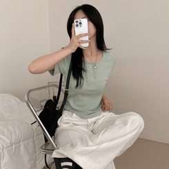 半袖Tシャツ ボタンスリム半袖Tシャツ(7color) MINT