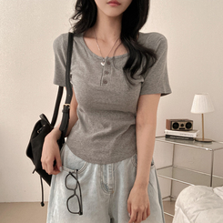 半袖Tシャツ ボタンスリム半袖Tシャツ(7color) GREY