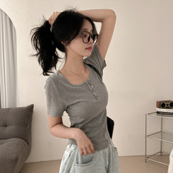 半袖Tシャツ ボタンスリム半袖Tシャツ(7color) GREY