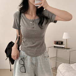 半袖Tシャツ ボタンスリム半袖Tシャツ(7color) GREY