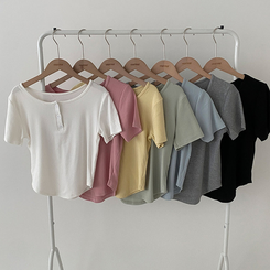 半袖Tシャツ ボタンスリム半袖Tシャツ(7color)