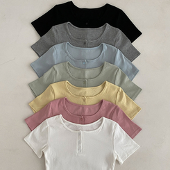 半袖Tシャツ ボタンスリム半袖Tシャツ(7color)
