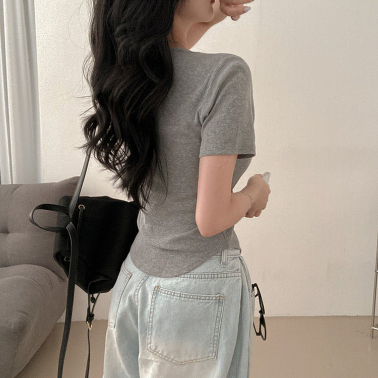 ボタンスリム半袖Tシャツ(7color) GREY