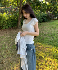 半袖Tシャツ オフレースTシャツ IVORY