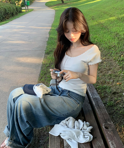 半袖Tシャツ オフレースTシャツ IVORY