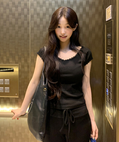半袖Tシャツ オフレースTシャツ BLACK