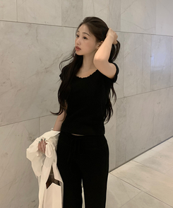 半袖Tシャツ オフレースTシャツ BLACK