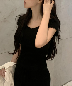 半袖Tシャツ オフレースTシャツ BLACK
