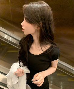 半袖Tシャツ オフレースTシャツ BLACK
