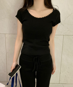 半袖Tシャツ オフレースTシャツ BLACK