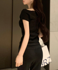 半袖Tシャツ オフレースTシャツ BLACK