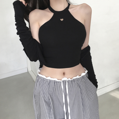 ノースリーブ 【カップ付き】ホルターハートペンダントキャミソール BLACK