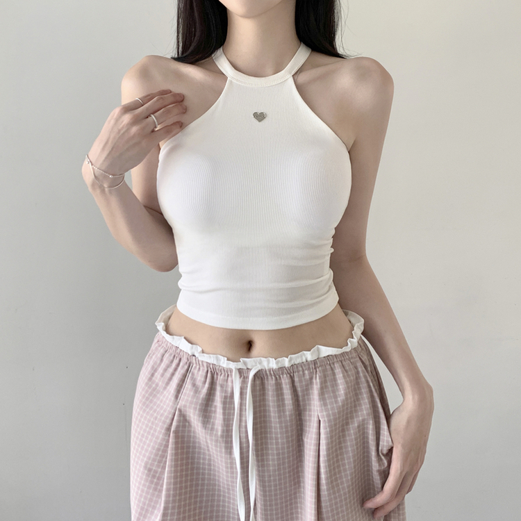 【カップ付き】ホルターハートペンダントキャミソール IVORY