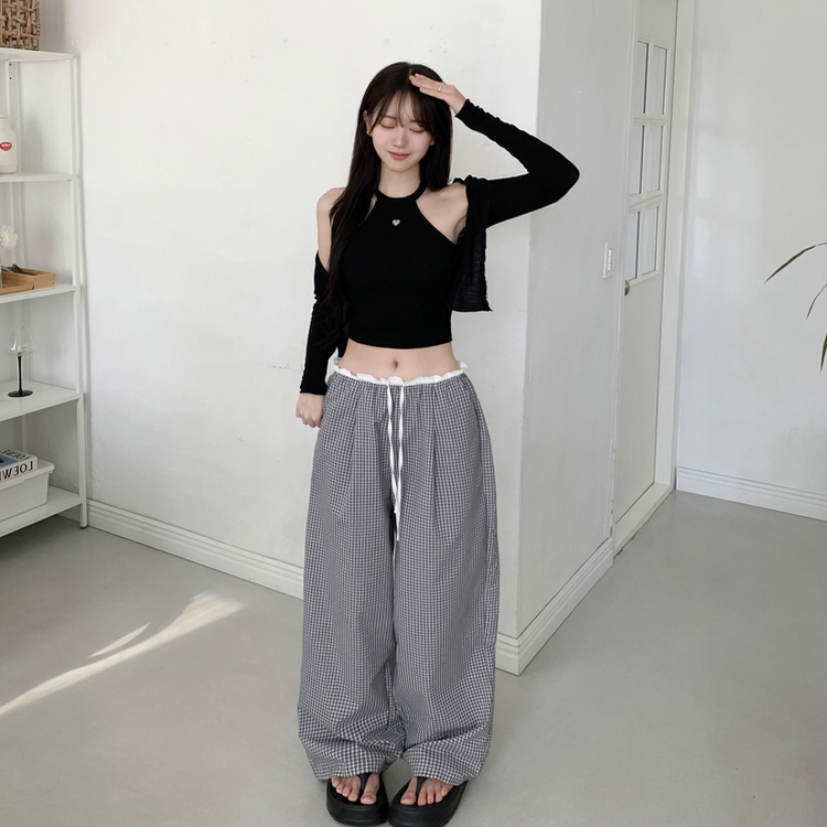 【カップ付き】ホルターハートペンダントキャミソール BLACK