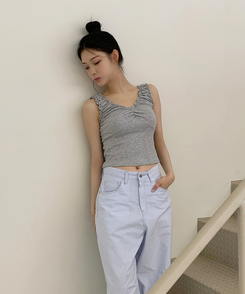 ノースリーブ フリルスリーブレス GRAY