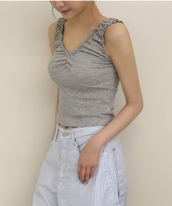 ノースリーブ フリルスリーブレス GRAY