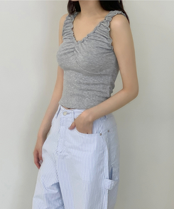 ノースリーブ フリルスリーブレス GRAY