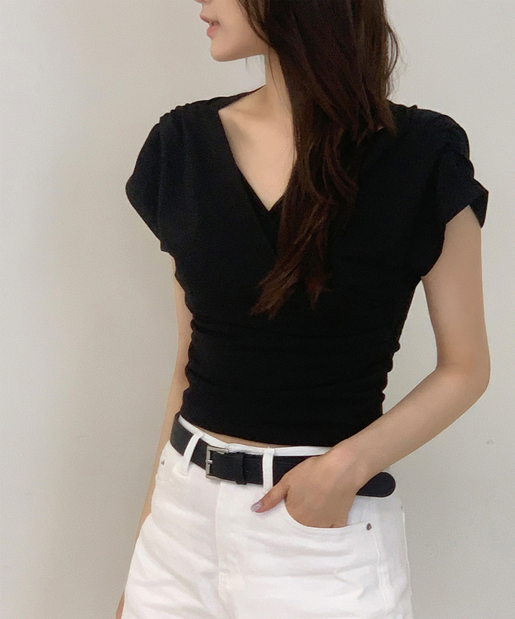 シャーリング半袖Tシャツ BLACK