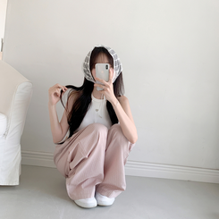 コットンパンツ バイカラーバンディングチェックワイドパンツ PINK