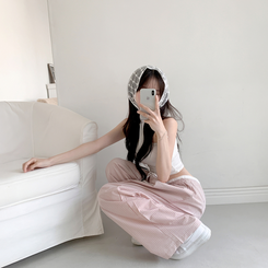 コットンパンツ バイカラーバンディングチェックワイドパンツ PINK
