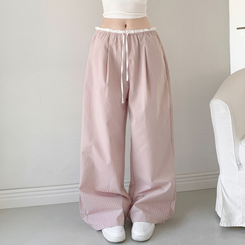 コットンパンツ バイカラーバンディングチェックワイドパンツ PINK