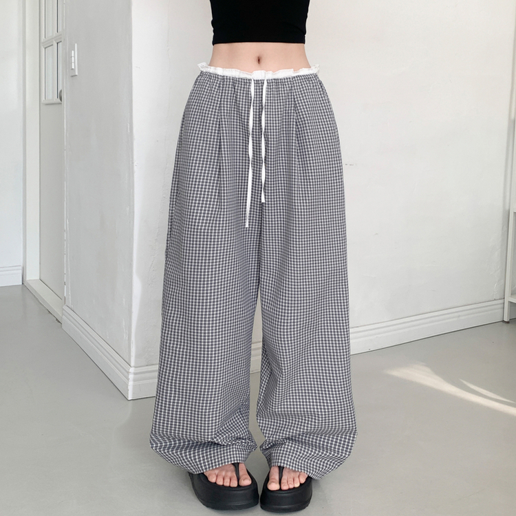 バイカラーバンディングチェックワイドパンツ BLACK