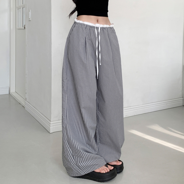 バイカラーバンディングチェックワイドパンツ BLACK