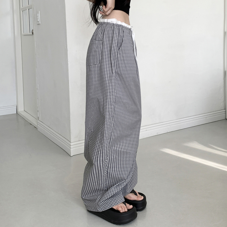 バイカラーバンディングチェックワイドパンツ BLACK