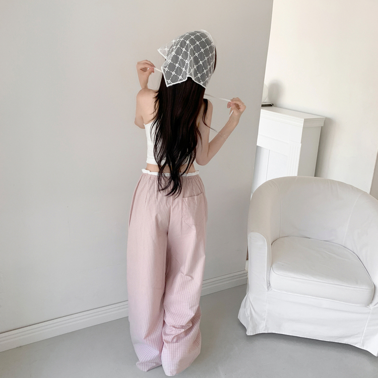 バイカラーバンディングチェックワイドパンツ PINK