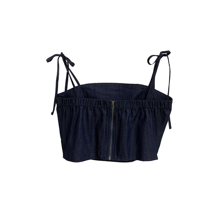 터이 데님 뒷밴딩 리본 끈 나시 포켓 미니 스커트