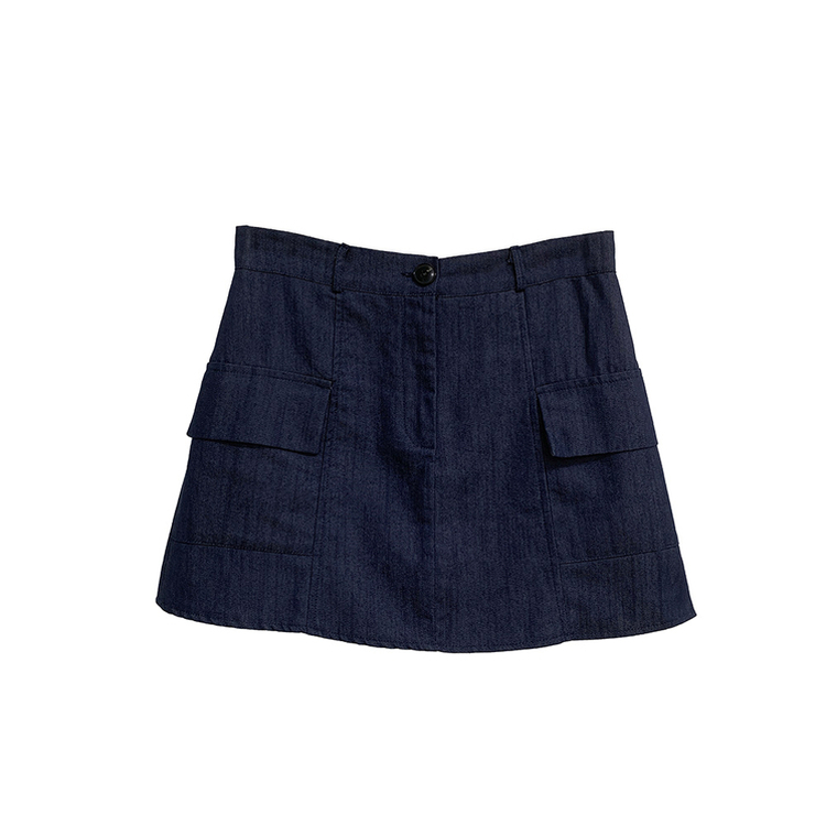 터이 데님 뒷밴딩 리본 끈 나시 포켓 미니 스커트