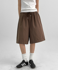 ショートパンツ コットンバンディングハーフパンツ BROWN