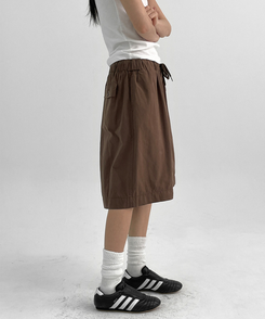ショートパンツ コットンバンディングハーフパンツ BROWN