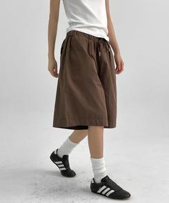 ショートパンツ コットンバンディングハーフパンツ BROWN