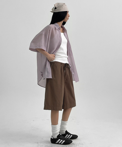 ショートパンツ コットンバンディングハーフパンツ BROWN