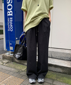コットンパンツ コットンバンディングワイドパンツ BLACK