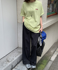 コットンパンツ コットンバンディングワイドパンツ BLACK