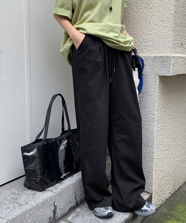 コットンバンディングワイドパンツ BLACK