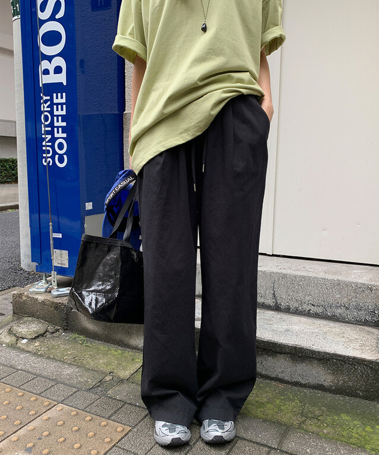 コットンバンディングワイドパンツ BLACK