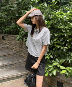 ブラウス シースルーポケット半袖ブラウス GRAYISH