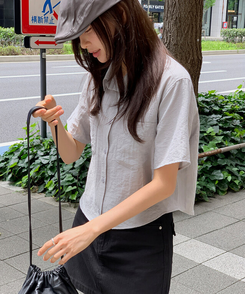 ブラウス シースルーポケット半袖ブラウス GRAYISH