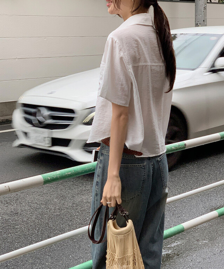 シースルーポケット半袖ブラウス IVORY