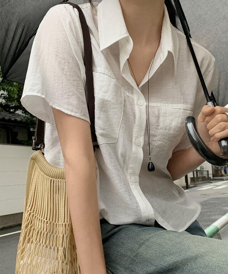 シースルーポケット半袖ブラウス IVORY